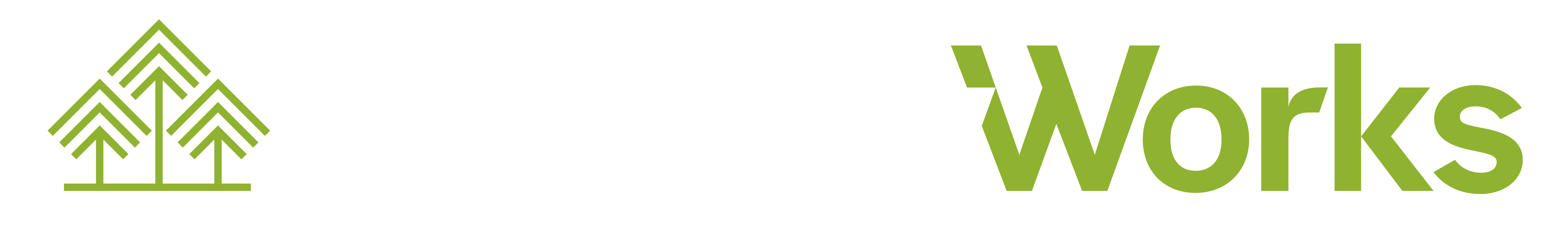 ForestryWorks logo including tree symbol with white and medium green text